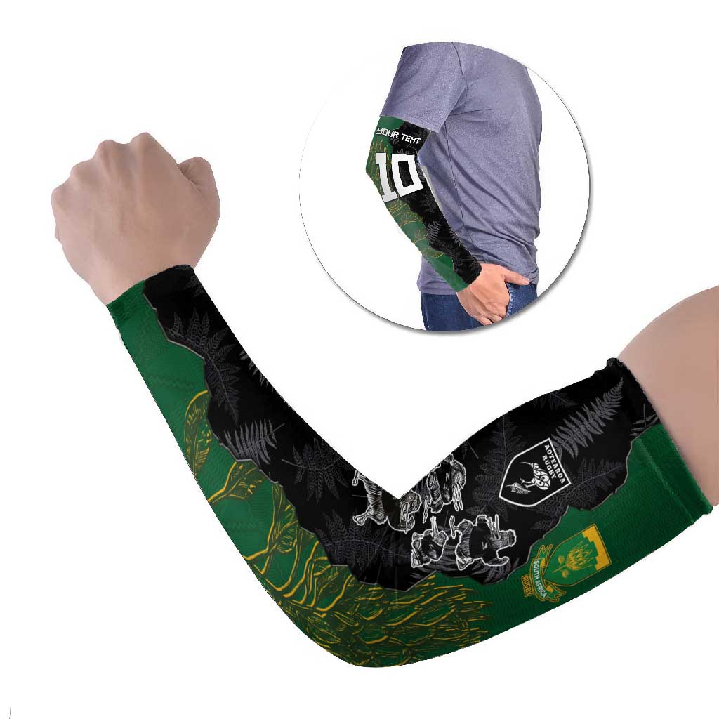Custom Aotearoa South Africa Rugby Freedom Cup Arm Sleeves Kiwi Warriors Haka with King Protea Symbol - Wonder Print Shop