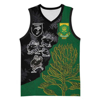Custom Aotearoa South Africa Rugby Freedom Cup Basketball Jersey Kiwi Warriors Haka with King Protea Symbol - Wonder Print Shop