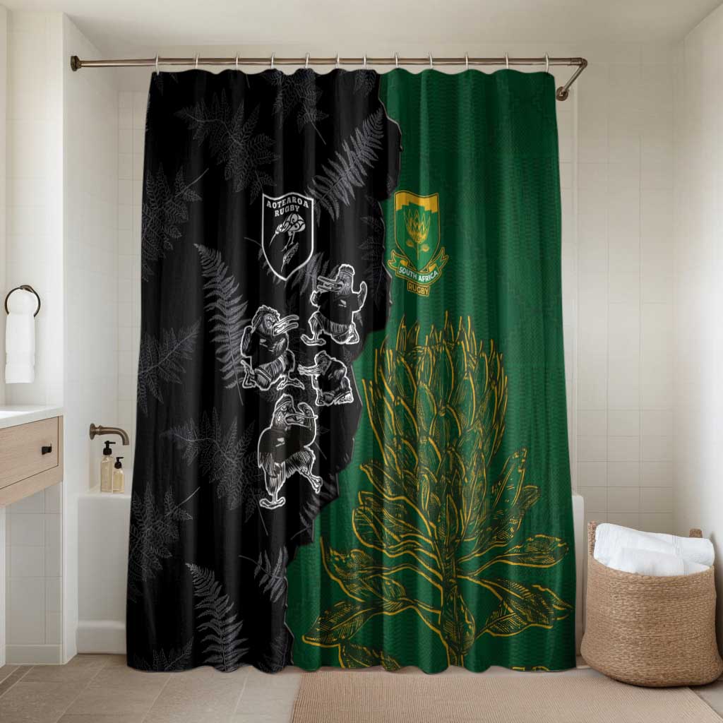 Aotearoa South Africa Rugby Freedom Cup Bathroom Set Kiwi Warriors Haka with King Protea Symbol - Wonder Print Shop
