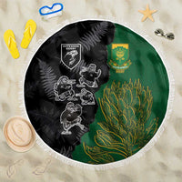 Aotearoa South Africa Rugby Freedom Cup Beach Blanket Kiwi Warriors Haka with King Protea Symbol - Wonder Print Shop