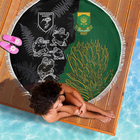 Aotearoa South Africa Rugby Freedom Cup Beach Blanket Kiwi Warriors Haka with King Protea Symbol - Wonder Print Shop