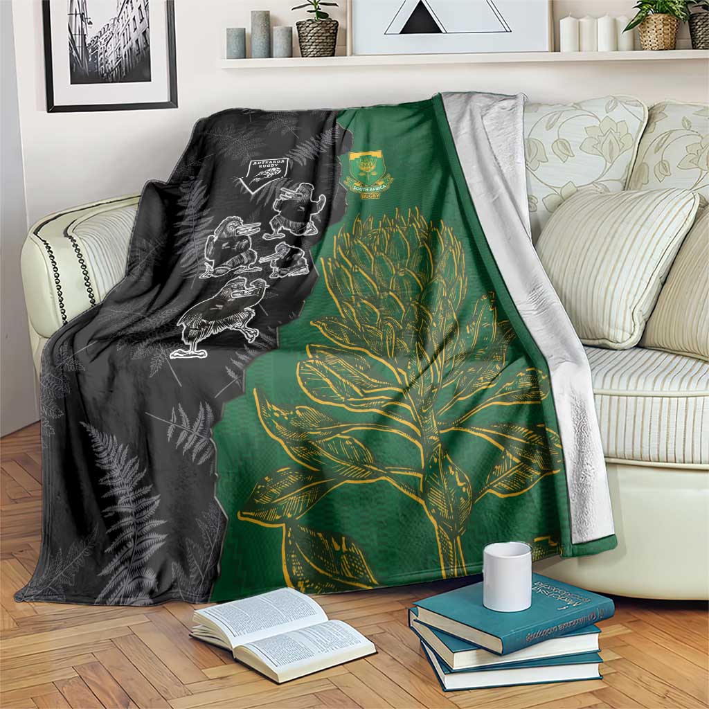 Aotearoa South Africa Rugby Freedom Cup Blanket Kiwi Warriors Haka with King Protea Symbol - Wonder Print Shop