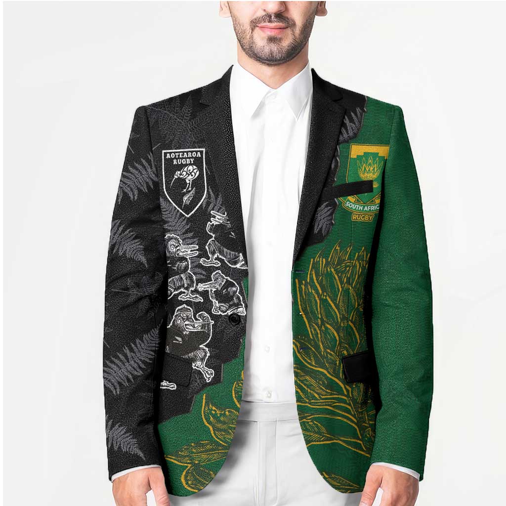 Custom Aotearoa South Africa Rugby Freedom Cup Blazer Kiwi Warriors Haka with King Protea Symbol - Wonder Print Shop