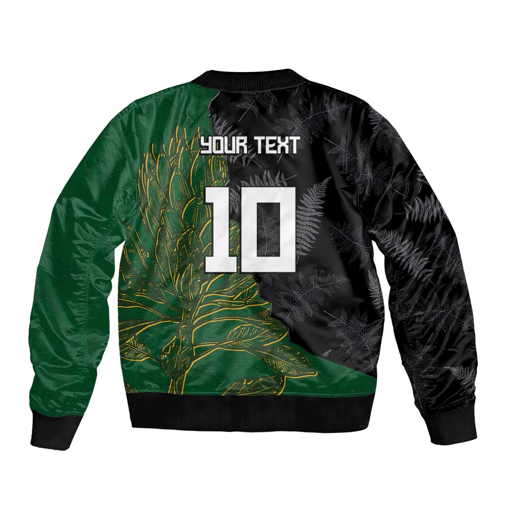 Custom Aotearoa South Africa Rugby Freedom Cup Bomber Jacket Kiwi Warriors Haka with King Protea Symbol - Wonder Print Shop