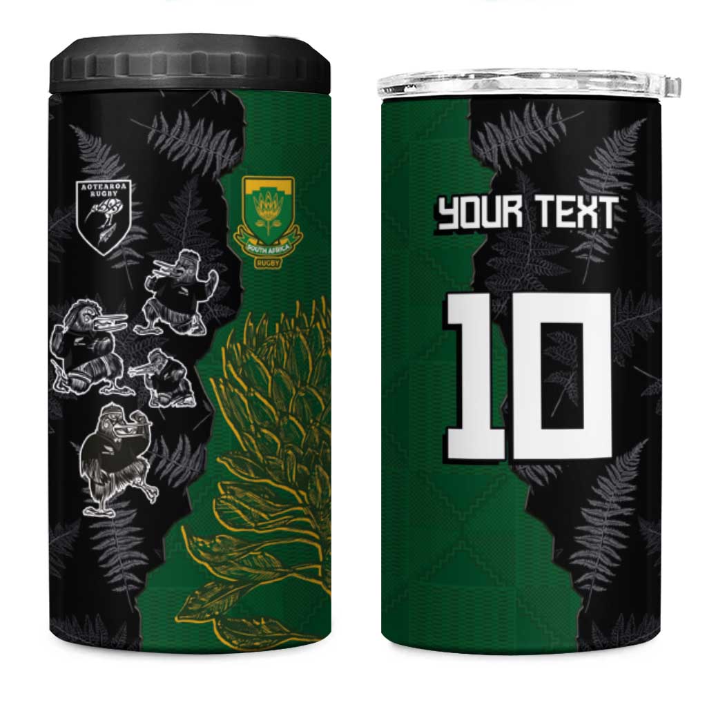 Custom Aotearoa South Africa Rugby Freedom Cup 4 in 1 Can Cooler Tumbler Kiwi Warriors Haka with King Protea Symbol - Wonder Print Shop