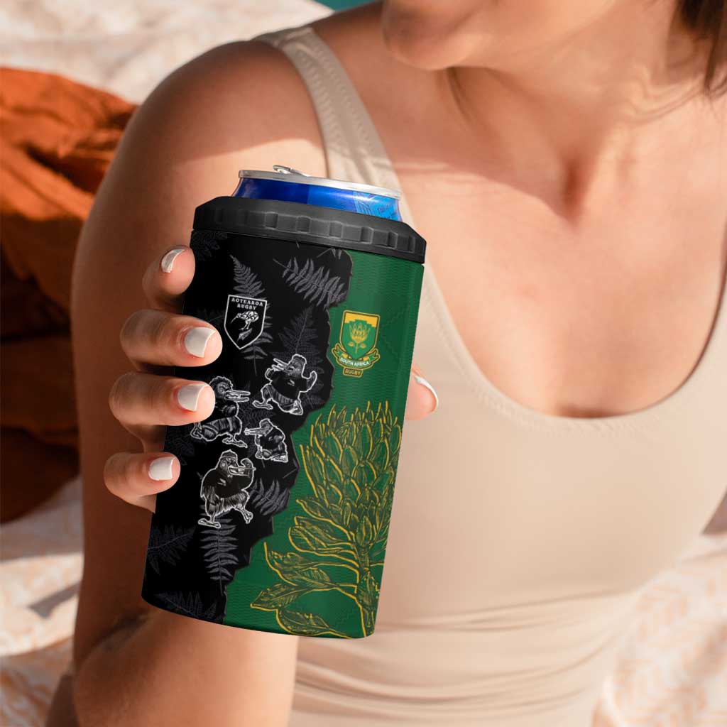 Custom Aotearoa South Africa Rugby Freedom Cup 4 in 1 Can Cooler Tumbler Kiwi Warriors Haka with King Protea Symbol - Wonder Print Shop