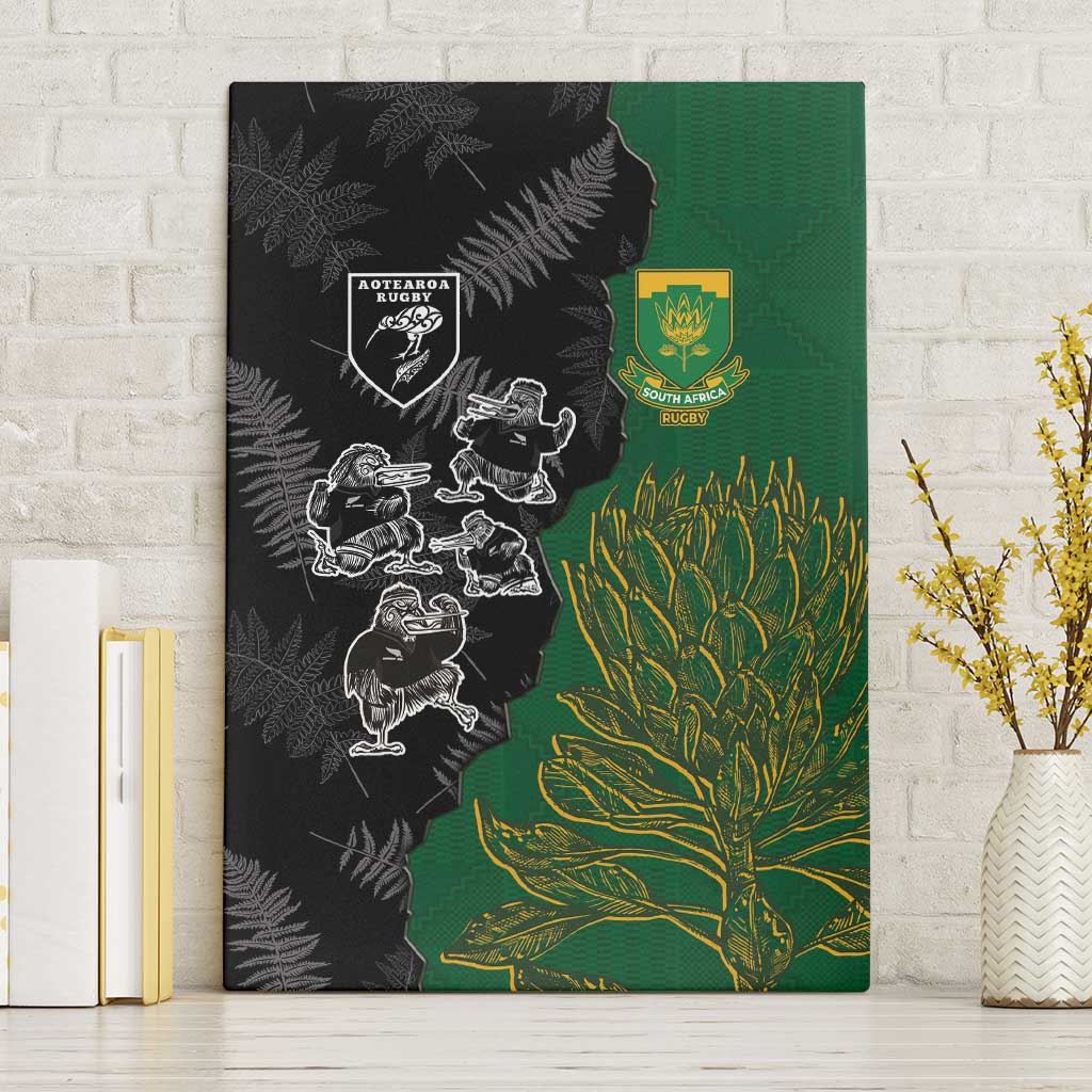 Aotearoa South Africa Rugby Freedom Cup Canvas Wall Art Kiwi Warriors Haka with King Protea Symbol - Wonder Print Shop