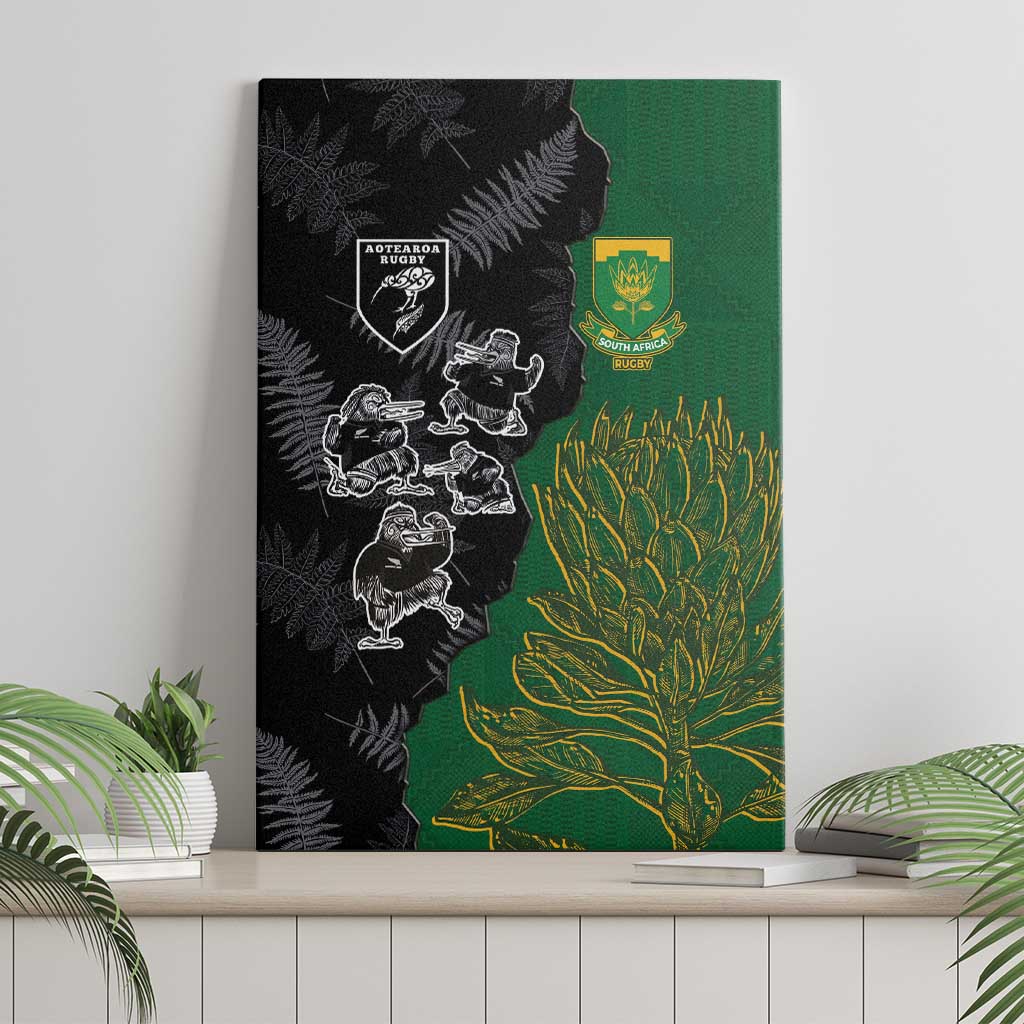 Aotearoa South Africa Rugby Freedom Cup Canvas Wall Art Kiwi Warriors Haka with King Protea Symbol - Wonder Print Shop