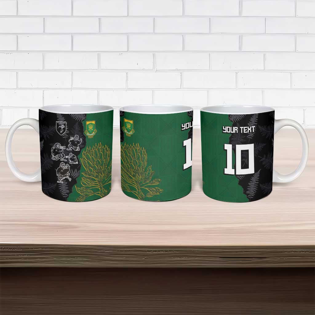 Custom Aotearoa South Africa Rugby Freedom Cup Ceramic Mug Kiwi Warriors Haka with King Protea Symbol - Wonder Print Shop