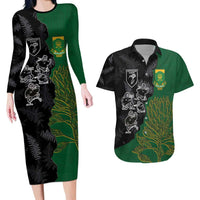 Custom Aotearoa South Africa Rugby Freedom Cup Couples Matching Long Sleeve Bodycon Dress and Hawaiian Shirt Kiwi Warriors Haka with King Protea Symbol - Wonder Print Shop