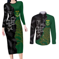 Custom Aotearoa South Africa Rugby Freedom Cup Couples Matching Long Sleeve Bodycon Dress and Long Sleeve Button Shirt Kiwi Warriors Haka with King Protea Symbol - Wonder Print Shop