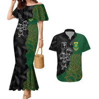 Custom Aotearoa South Africa Rugby Freedom Cup Couples Matching Mermaid Dress and Hawaiian Shirt Kiwi Warriors Haka with King Protea Symbol - Wonder Print Shop