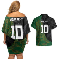 Custom Aotearoa South Africa Rugby Freedom Cup Couples Matching Off Shoulder Short Dress and Hawaiian Shirt Kiwi Warriors Haka with King Protea Symbol - Wonder Print Shop