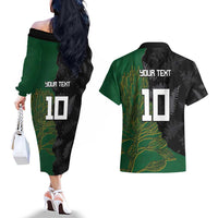 Custom Aotearoa South Africa Rugby Freedom Cup Couples Matching Off The Shoulder Long Sleeve Dress and Hawaiian Shirt Kiwi Warriors Haka with King Protea Symbol - Wonder Print Shop