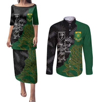 Custom Aotearoa South Africa Rugby Freedom Cup Couples Matching Puletasi and Long Sleeve Button Shirt Kiwi Warriors Haka with King Protea Symbol - Wonder Print Shop