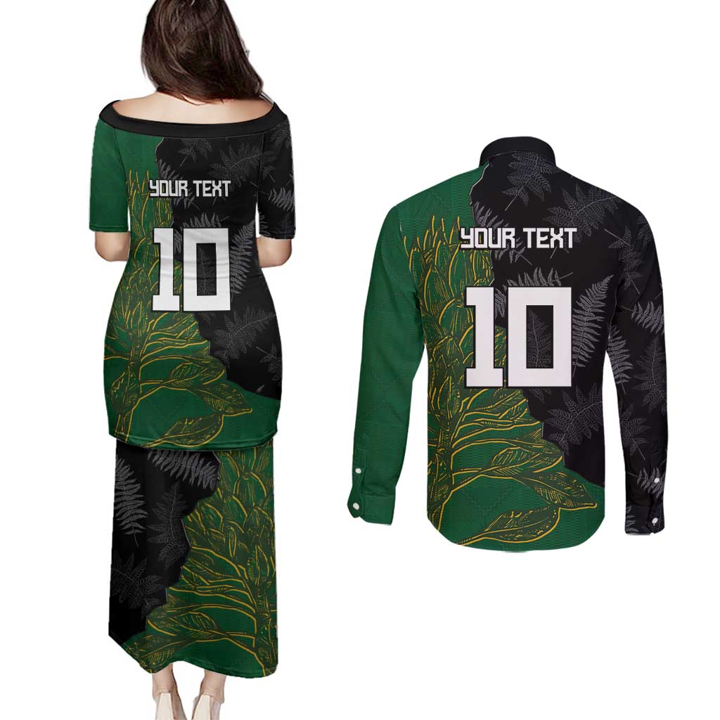 Custom Aotearoa South Africa Rugby Freedom Cup Couples Matching Puletasi and Long Sleeve Button Shirt Kiwi Warriors Haka with King Protea Symbol - Wonder Print Shop