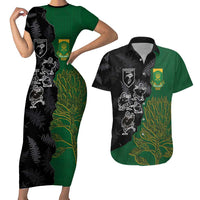 Custom Aotearoa South Africa Rugby Freedom Cup Couples Matching Short Sleeve Bodycon Dress and Hawaiian Shirt Kiwi Warriors Haka with King Protea Symbol - Wonder Print Shop