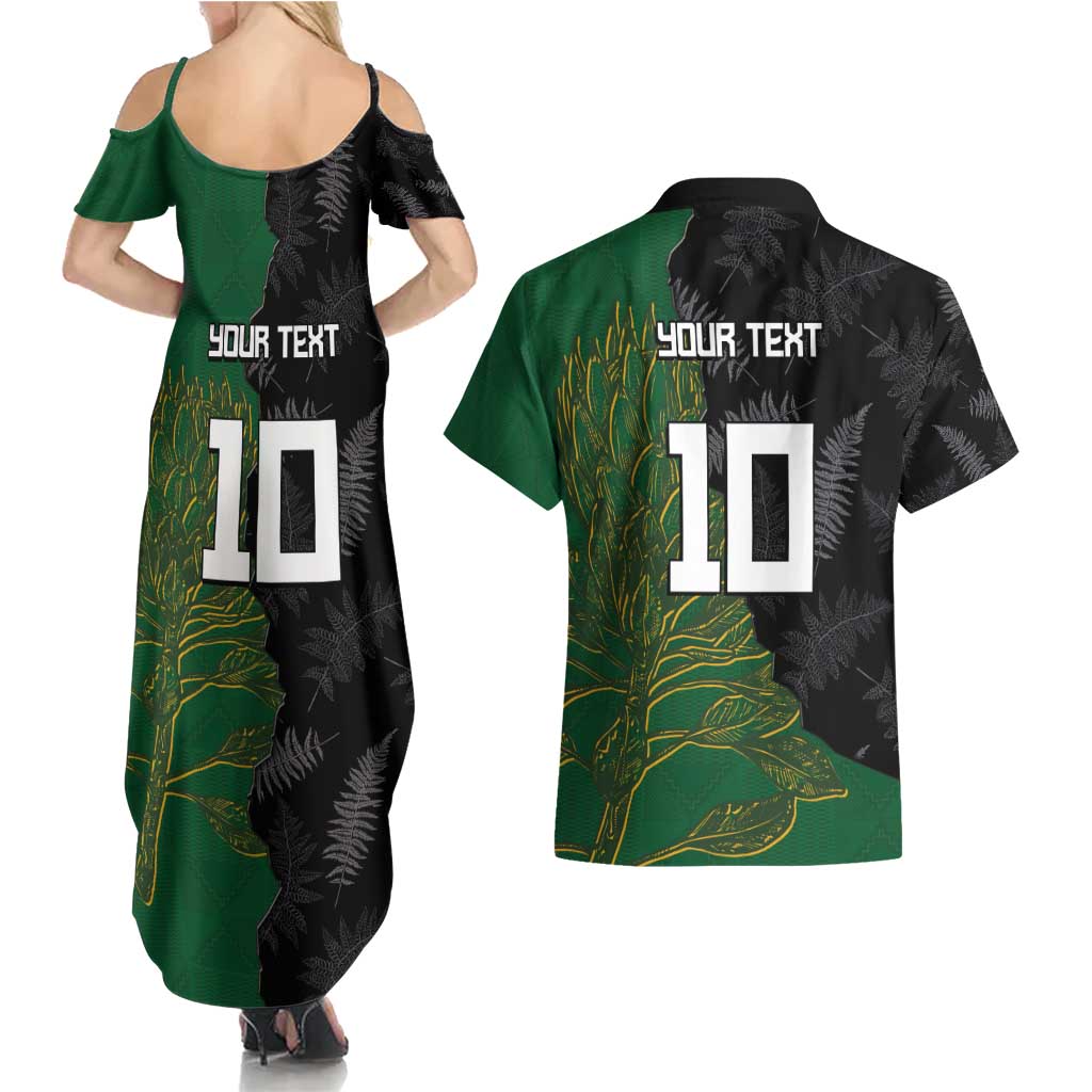 Custom Aotearoa South Africa Rugby Freedom Cup Couples Matching Summer Maxi Dress and Hawaiian Shirt Kiwi Warriors Haka with King Protea Symbol - Wonder Print Shop