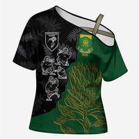 Custom Aotearoa South Africa Rugby Freedom Cup Cross Shoulder Shirt Kiwi Warriors Haka with King Protea Symbol - Wonder Print Shop