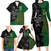 Custom Aotearoa South Africa Rugby Freedom Cup Family Matching Long Sleeve Bodycon Dress and Hawaiian Shirt Kiwi Warriors Haka with King Protea Symbol - Wonder Print Shop