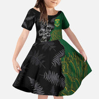 Custom Aotearoa South Africa Rugby Freedom Cup Family Matching Off The Shoulder Long Sleeve Dress and Hawaiian Shirt Kiwi Warriors Haka with King Protea Symbol - Wonder Print Shop