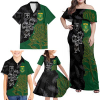 Custom Aotearoa South Africa Rugby Freedom Cup Family Matching Off Shoulder Maxi Dress and Hawaiian Shirt Kiwi Warriors Haka with King Protea Symbol - Wonder Print Shop