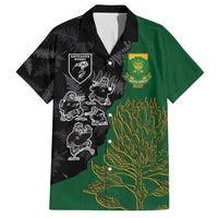 Custom Aotearoa South Africa Rugby Freedom Cup Family Matching Off Shoulder Maxi Dress and Hawaiian Shirt Kiwi Warriors Haka with King Protea Symbol - Wonder Print Shop