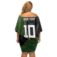 Custom Aotearoa South Africa Rugby Freedom Cup Family Matching Off Shoulder Short Dress and Hawaiian Shirt Kiwi Warriors Haka with King Protea Symbol - Wonder Print Shop