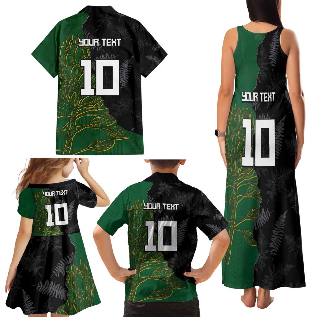 Custom Aotearoa South Africa Rugby Freedom Cup Family Matching Tank Maxi Dress and Hawaiian Shirt Kiwi Warriors Haka with King Protea Symbol - Wonder Print Shop