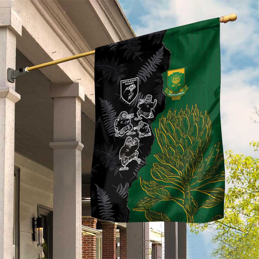 Aotearoa South Africa Rugby Freedom Cup Garden Flag Kiwi Warriors Haka with King Protea Symbol - Wonder Print Shop
