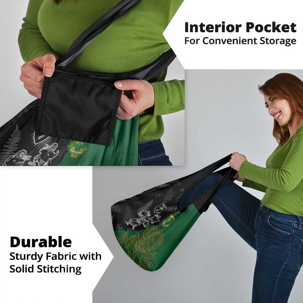 Aotearoa South Africa Rugby Freedom Cup Grocery Bag Kiwi Warriors Haka with King Protea Symbol - Wonder Print Shop