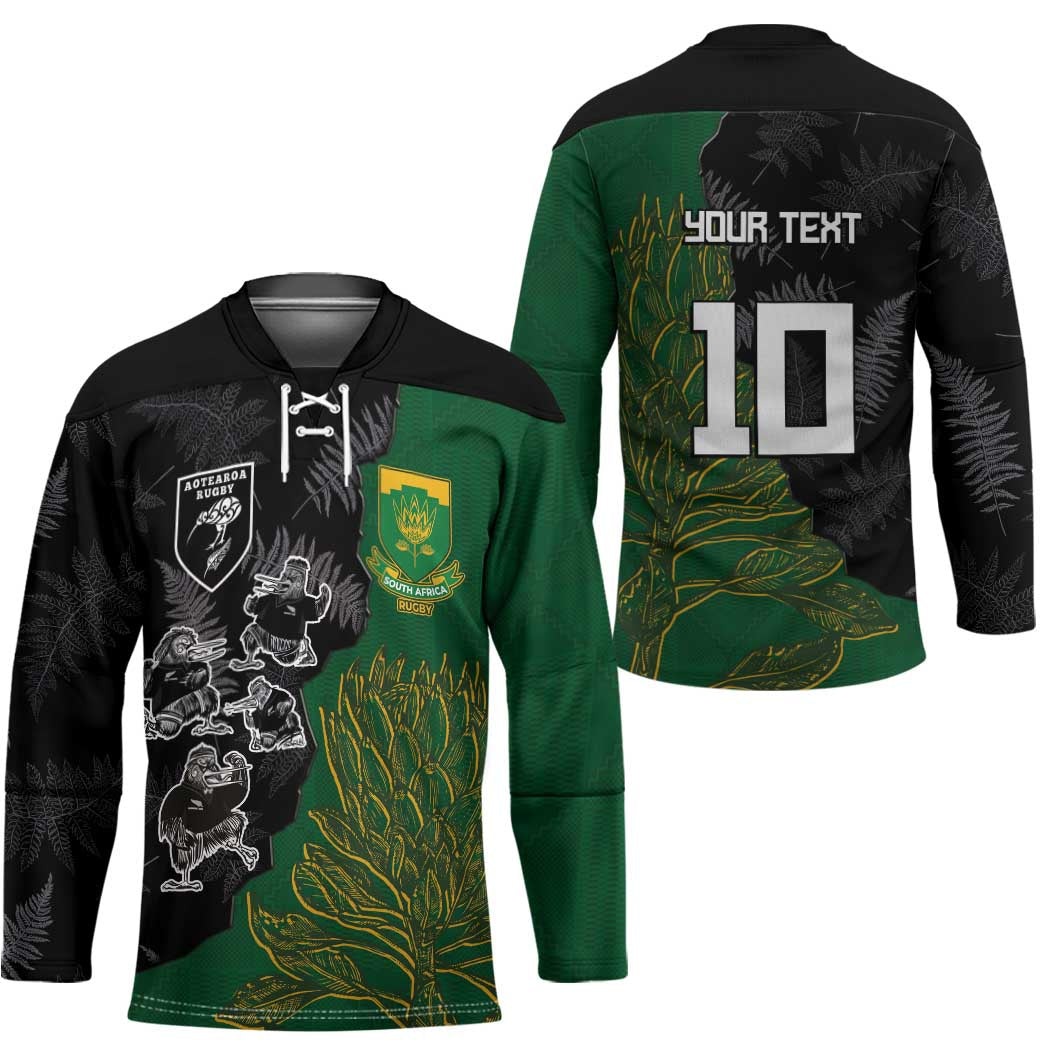 Custom Aotearoa South Africa Rugby Freedom Cup Hockey Jersey Kiwi Warriors Haka with King Protea Symbol - Wonder Print Shop