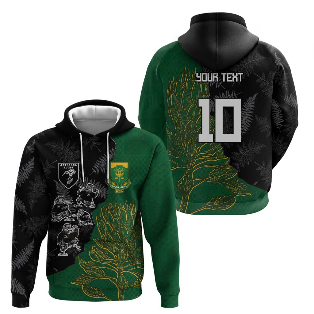 Custom Aotearoa South Africa Rugby Freedom Cup Hoodie Kiwi Warriors Haka with King Protea Symbol - Wonder Print Shop