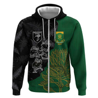 Custom Aotearoa South Africa Rugby Freedom Cup Hoodie Kiwi Warriors Haka with King Protea Symbol - Wonder Print Shop
