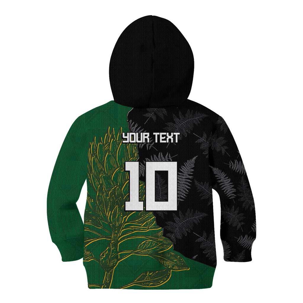 Custom Aotearoa South Africa Rugby Freedom Cup Kid Hoodie Kiwi Warriors Haka with King Protea Symbol - Wonder Print Shop