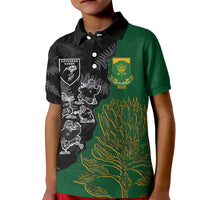 Custom Aotearoa South Africa Rugby Freedom Cup Kid Polo Shirt Kiwi Warriors Haka with King Protea Symbol - Wonder Print Shop