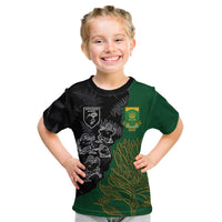Custom Aotearoa South Africa Rugby Freedom Cup Kid T Shirt Kiwi Warriors Haka with King Protea Symbol - Wonder Print Shop