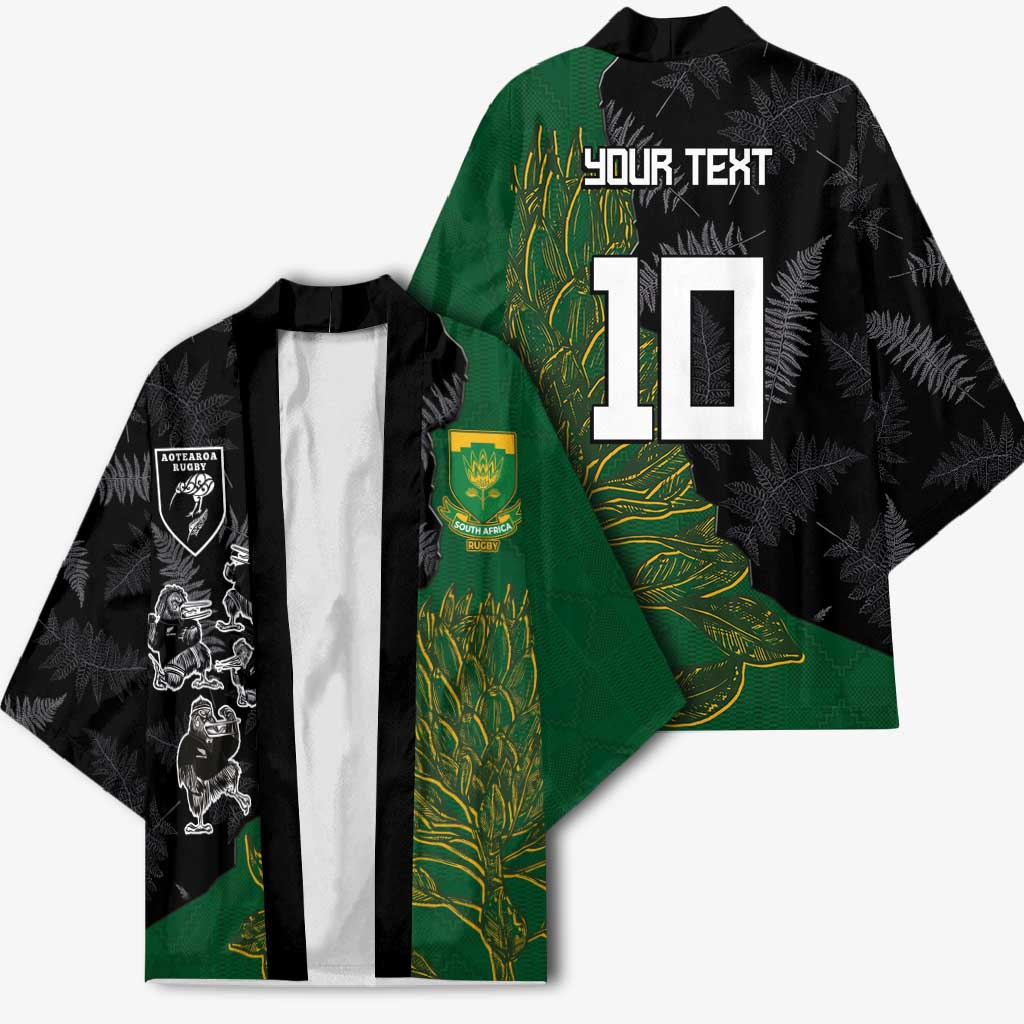 Custom Aotearoa South Africa Rugby Freedom Cup Kimono Kiwi Warriors Haka with King Protea Symbol - Wonder Print Shop