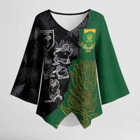Custom Aotearoa South Africa Rugby Freedom Cup Kimono Sleeve Blouse Kiwi Warriors Haka with King Protea Symbol - Wonder Print Shop