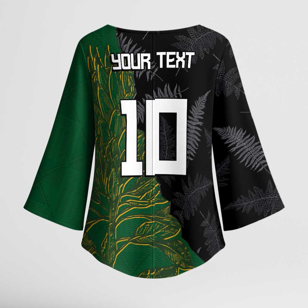 Custom Aotearoa South Africa Rugby Freedom Cup Kimono Sleeve Blouse Kiwi Warriors Haka with King Protea Symbol - Wonder Print Shop