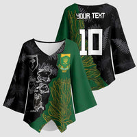 Custom Aotearoa South Africa Rugby Freedom Cup Kimono Sleeve Blouse Kiwi Warriors Haka with King Protea Symbol - Wonder Print Shop