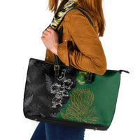 Aotearoa South Africa Rugby Freedom Cup Leather Tote Bag Kiwi Warriors Haka with King Protea Symbol - Wonder Print Shop