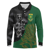 Custom Aotearoa South Africa Rugby Freedom Cup Long Sleeve Polo Shirt Kiwi Warriors Haka with King Protea Symbol - Wonder Print Shop