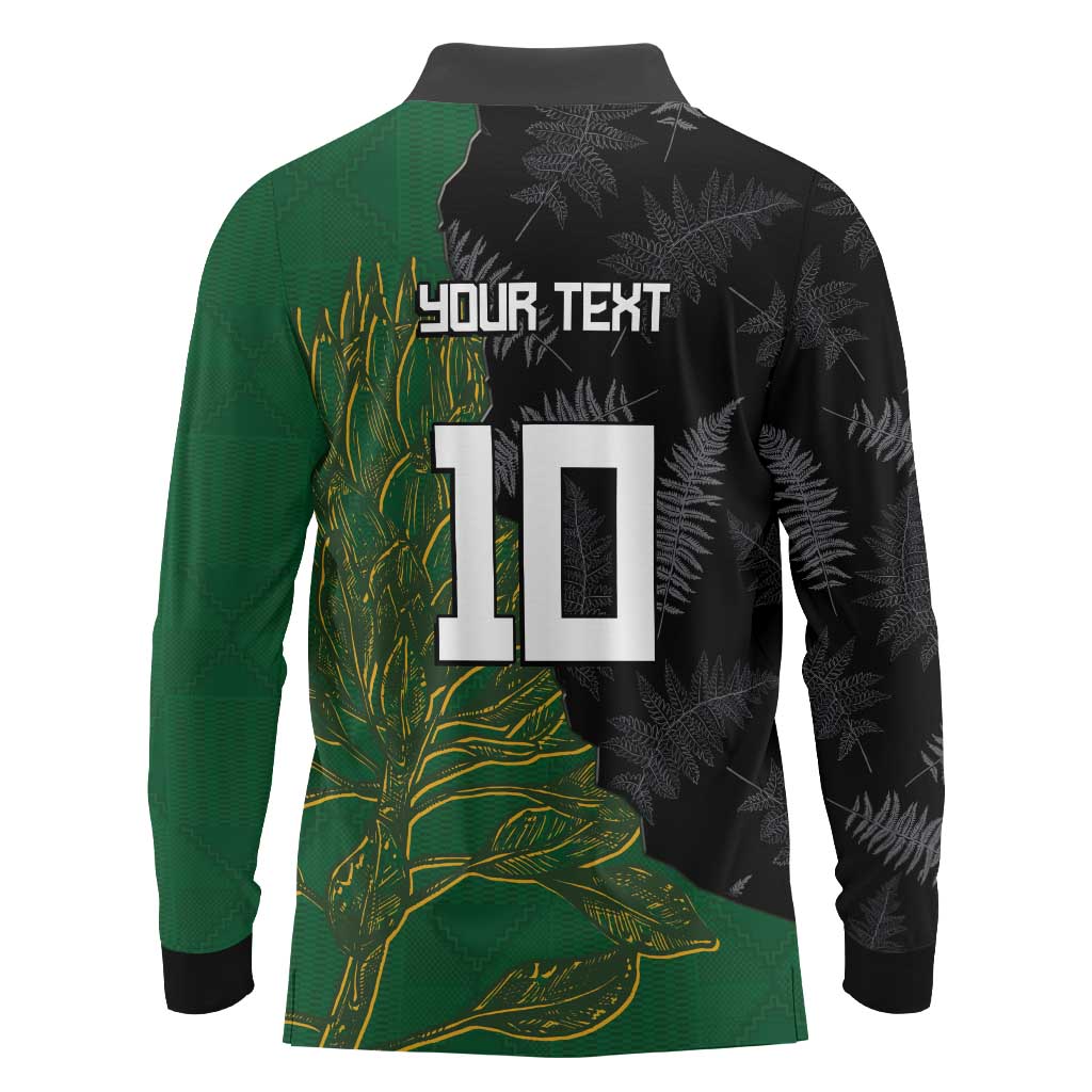 Custom Aotearoa South Africa Rugby Freedom Cup Long Sleeve Polo Shirt Kiwi Warriors Haka with King Protea Symbol - Wonder Print Shop