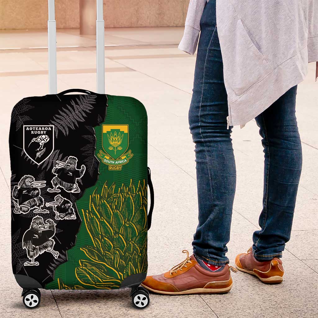Aotearoa South Africa Rugby Freedom Cup Luggage Cover Kiwi Warriors Haka with King Protea Symbol - Wonder Print Shop