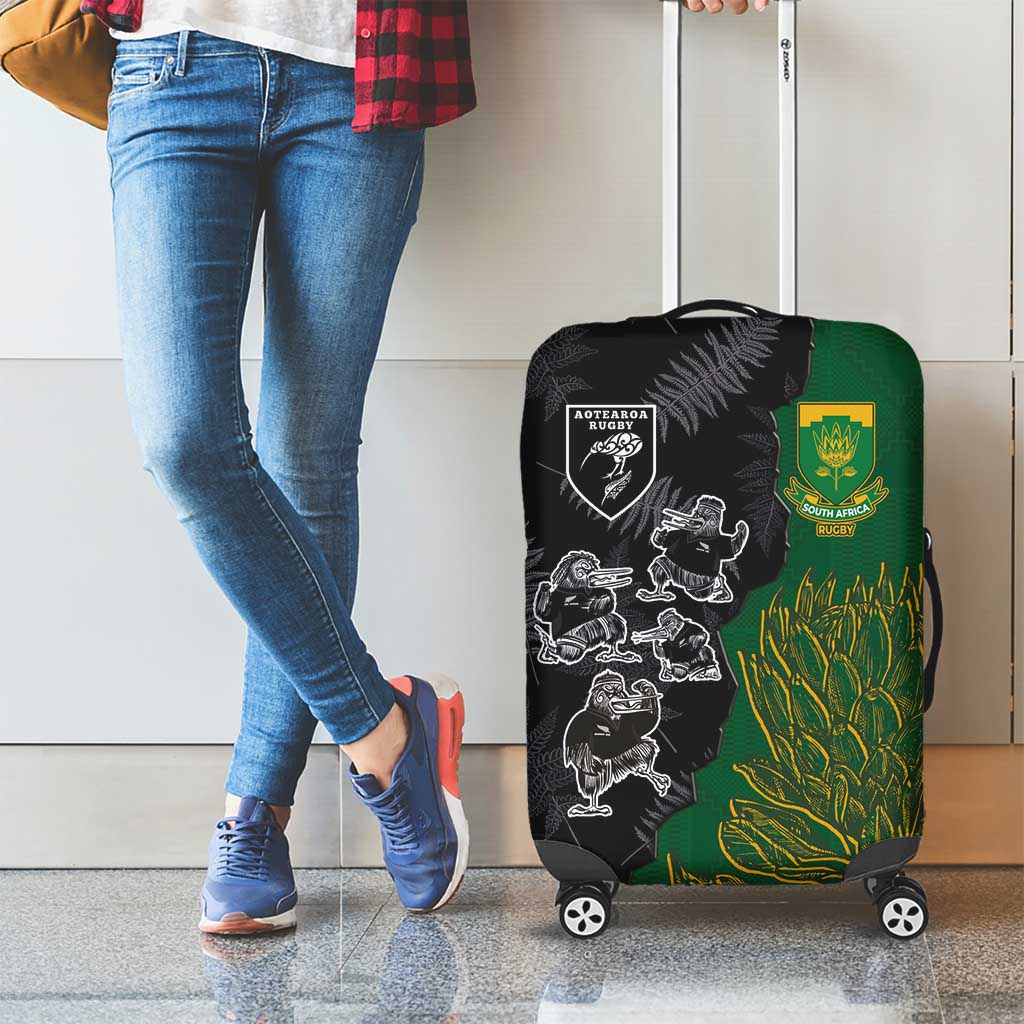 Aotearoa South Africa Rugby Freedom Cup Luggage Cover Kiwi Warriors Haka with King Protea Symbol - Wonder Print Shop