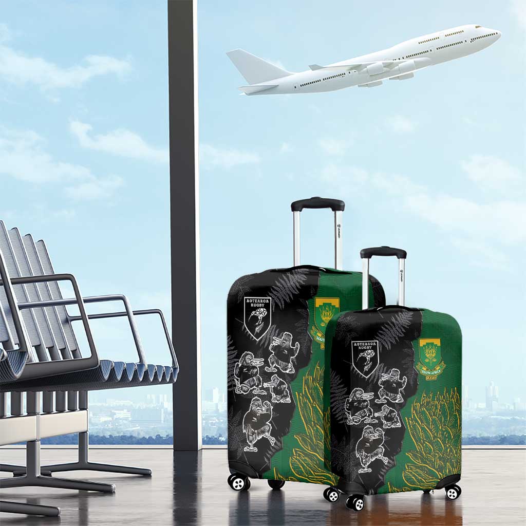 Aotearoa South Africa Rugby Freedom Cup Luggage Cover Kiwi Warriors Haka with King Protea Symbol - Wonder Print Shop