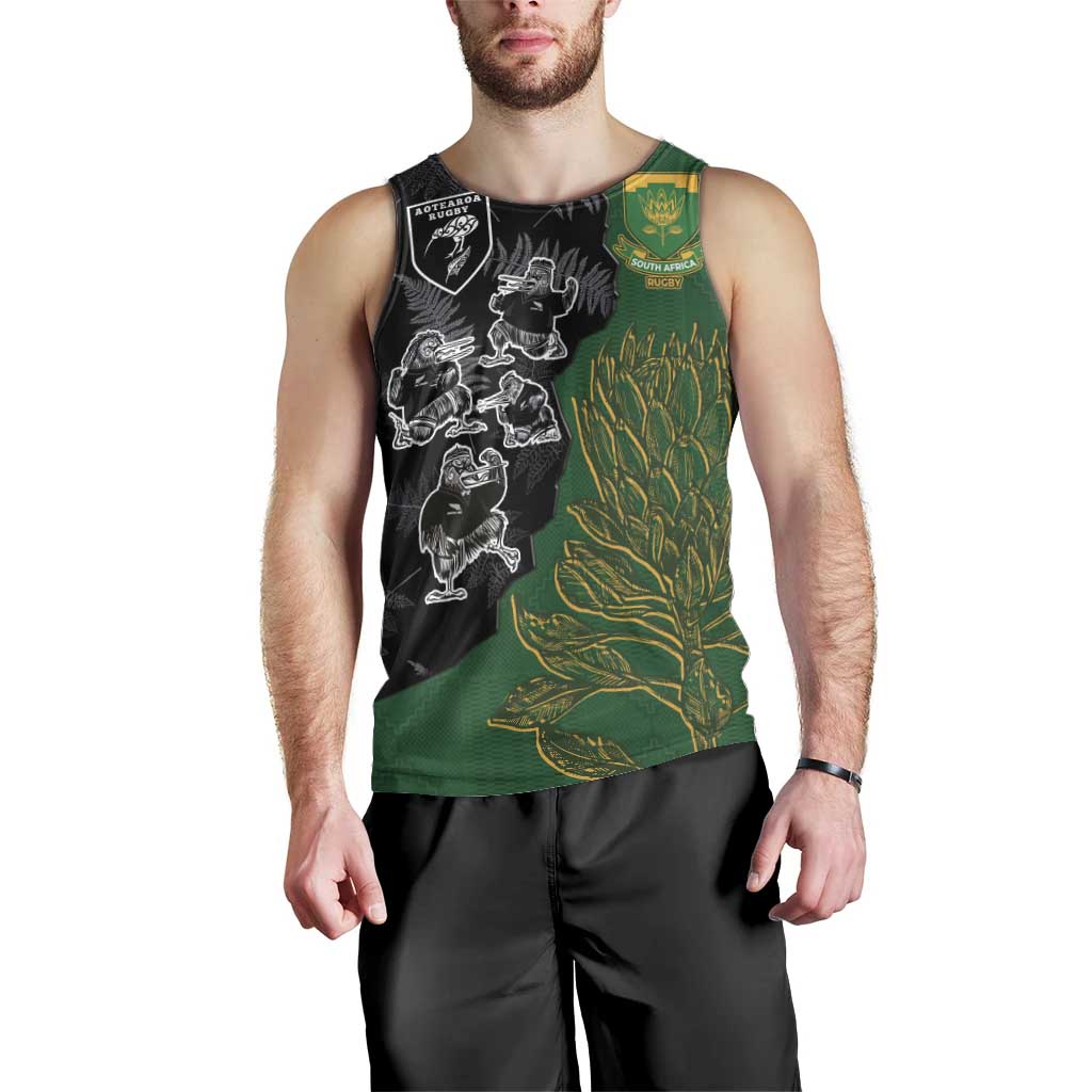 Custom Aotearoa South Africa Rugby Freedom Cup Men Tank Top Kiwi Warriors Haka with King Protea Symbol - Wonder Print Shop