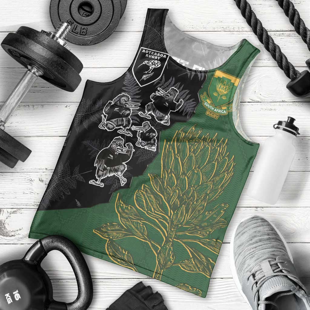 Custom Aotearoa South Africa Rugby Freedom Cup Men Tank Top Kiwi Warriors Haka with King Protea Symbol - Wonder Print Shop