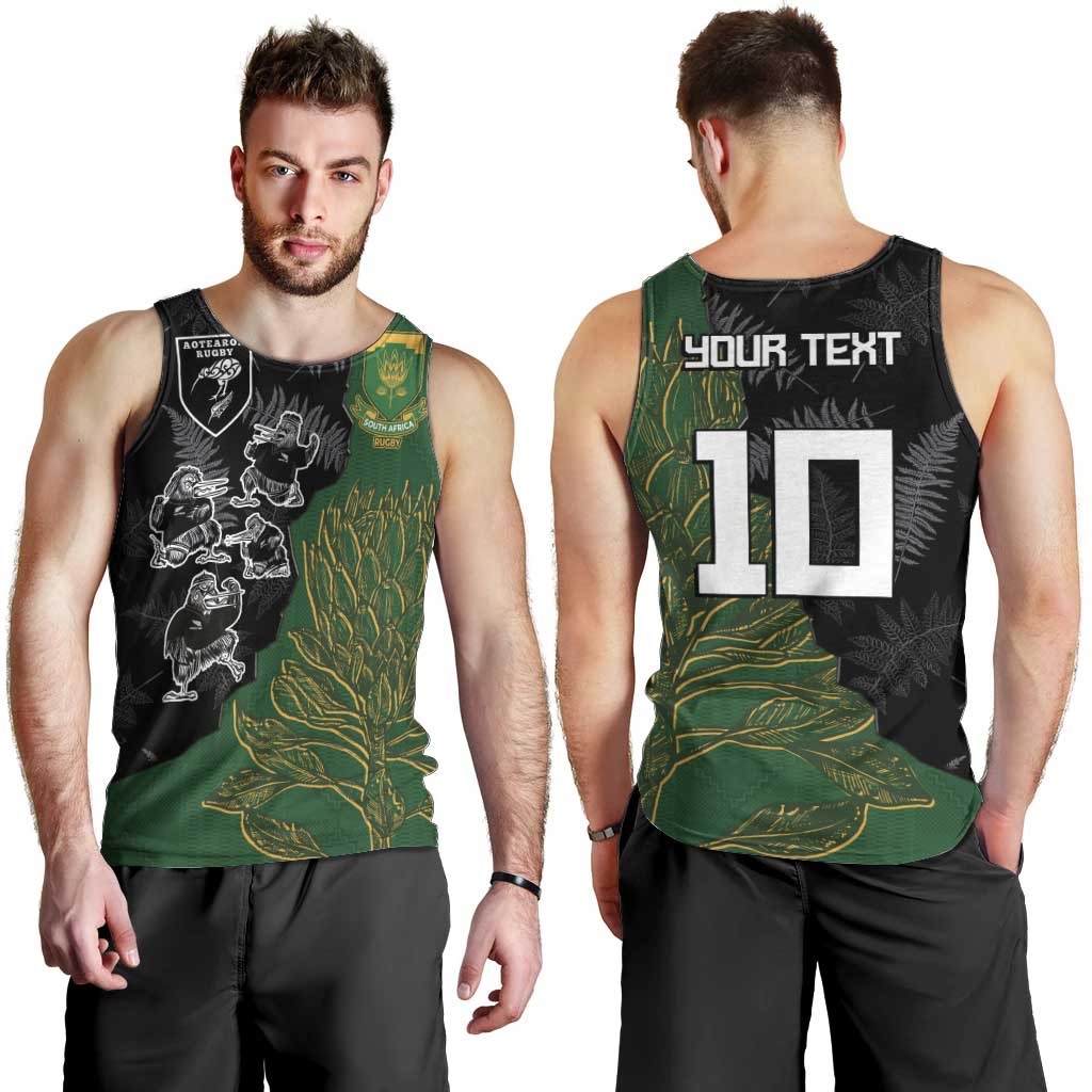 Custom Aotearoa South Africa Rugby Freedom Cup Men Tank Top Kiwi Warriors Haka with King Protea Symbol - Wonder Print Shop